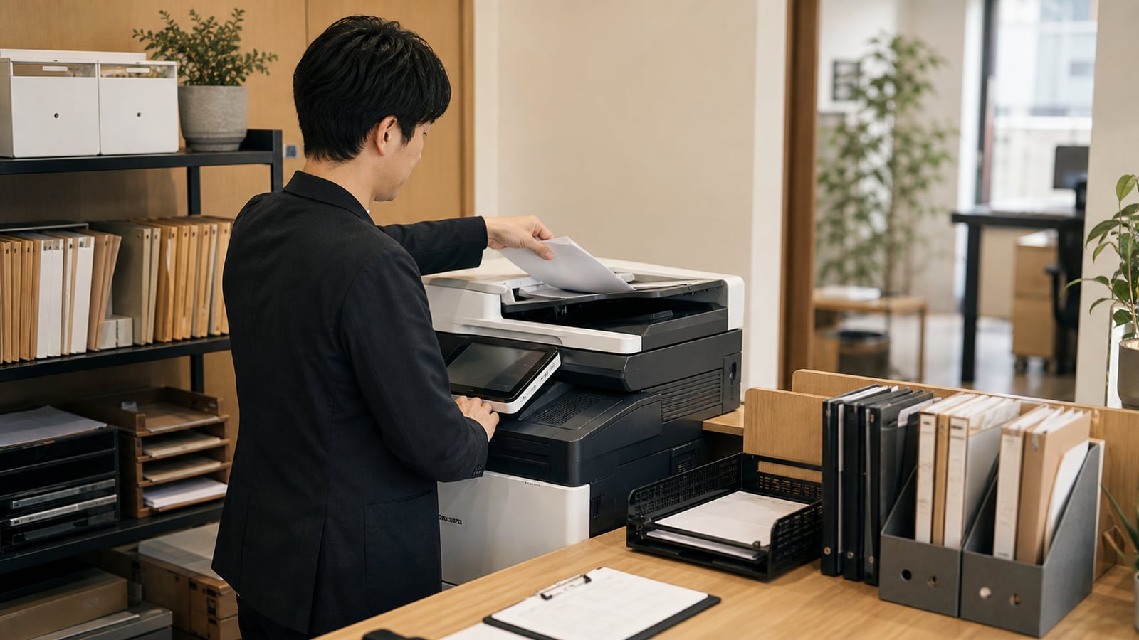紙の資料をスキャンしてデータ化する作業の様子